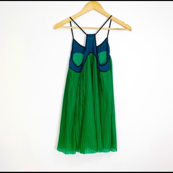 Cooperative Blue and Green Pleated dress with Spaghetti Straps - Picture 3 of 4